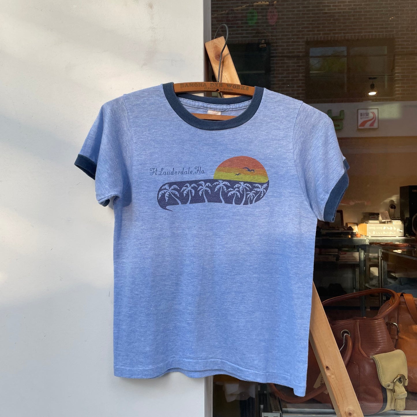 Ft. Lauderdale Florida Palm Sunset Souvenir Ringer Tee
