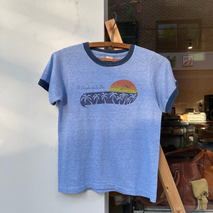 Ft. Lauderdale Florida Palm Sunset Souvenir Ringer Tee