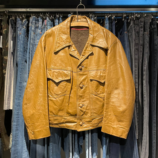 Leather Button Jacket Brown