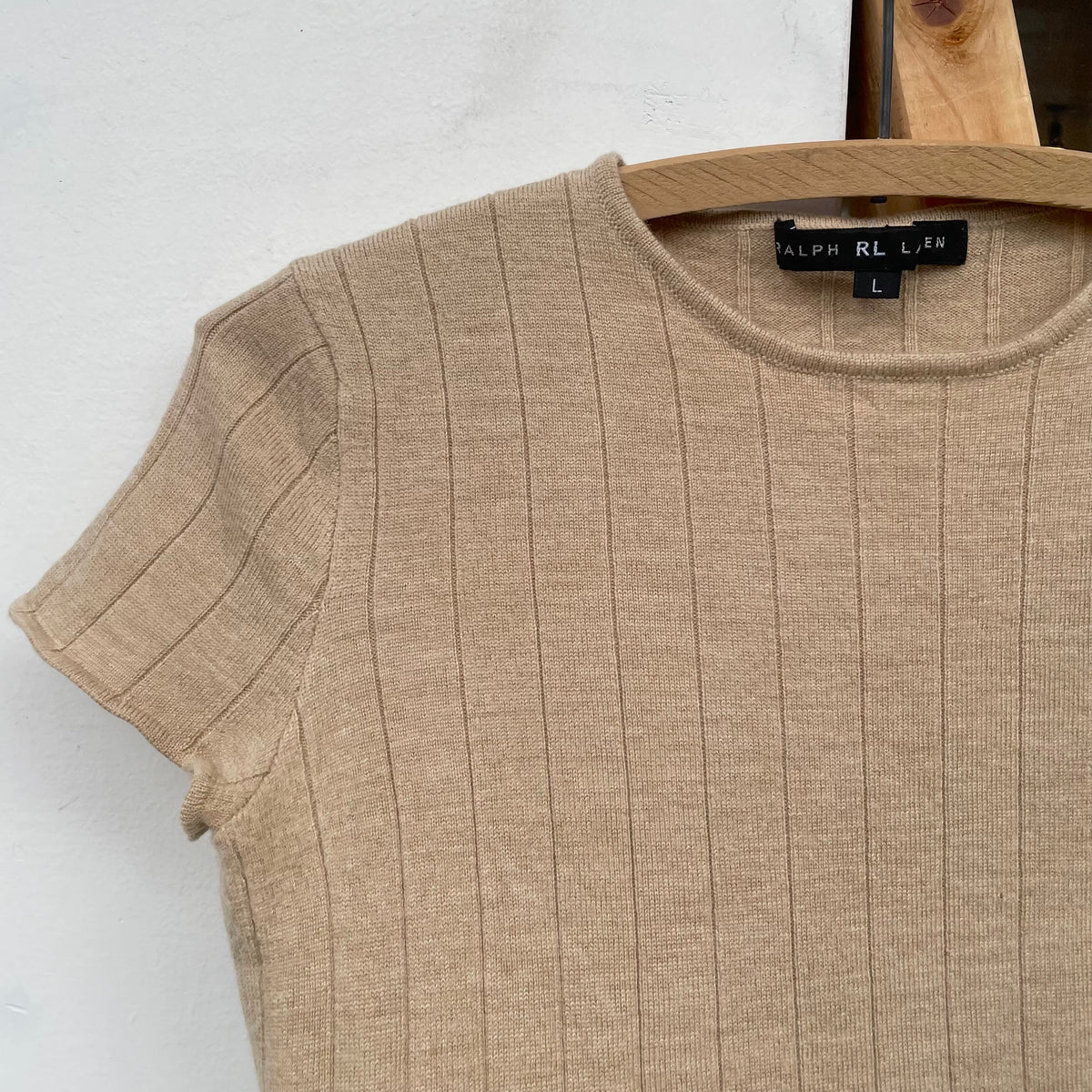 Rib Knit T-Shirt Beige