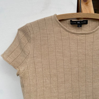 Rib Knit T-Shirt Beige
