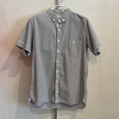 Striped Short-Sleeve Shirt White Black Double-Stitched