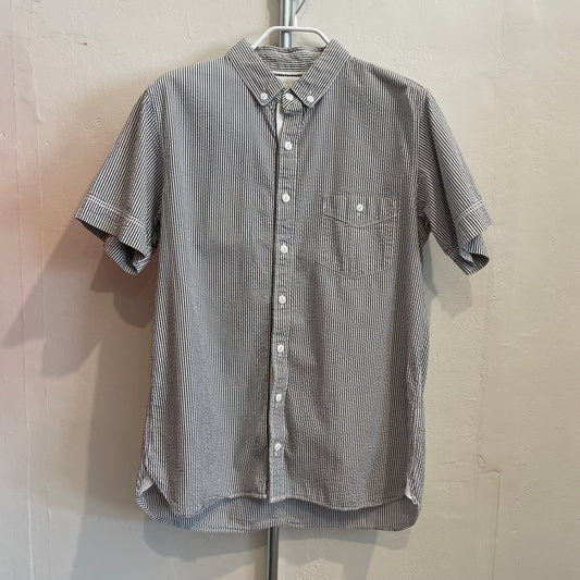 Striped Short-Sleeve Shirt White Black Double-Stitched