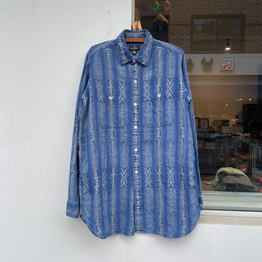 Pattern Linen Long Sleeve Shirt Blue