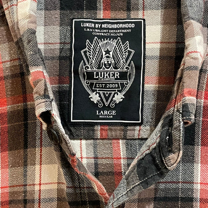 Plaid Flannel Button-Down Shirt Gray Red