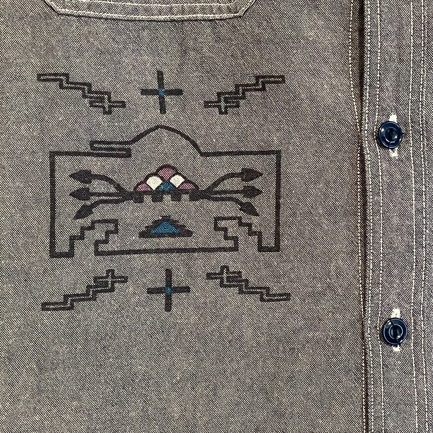 Geometric Embroidered Work Shirt Grey