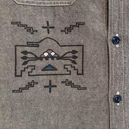 Geometric Embroidered Work Shirt Grey