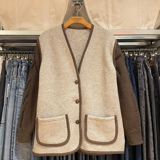 Contrast Knit Button Cardigan Beige