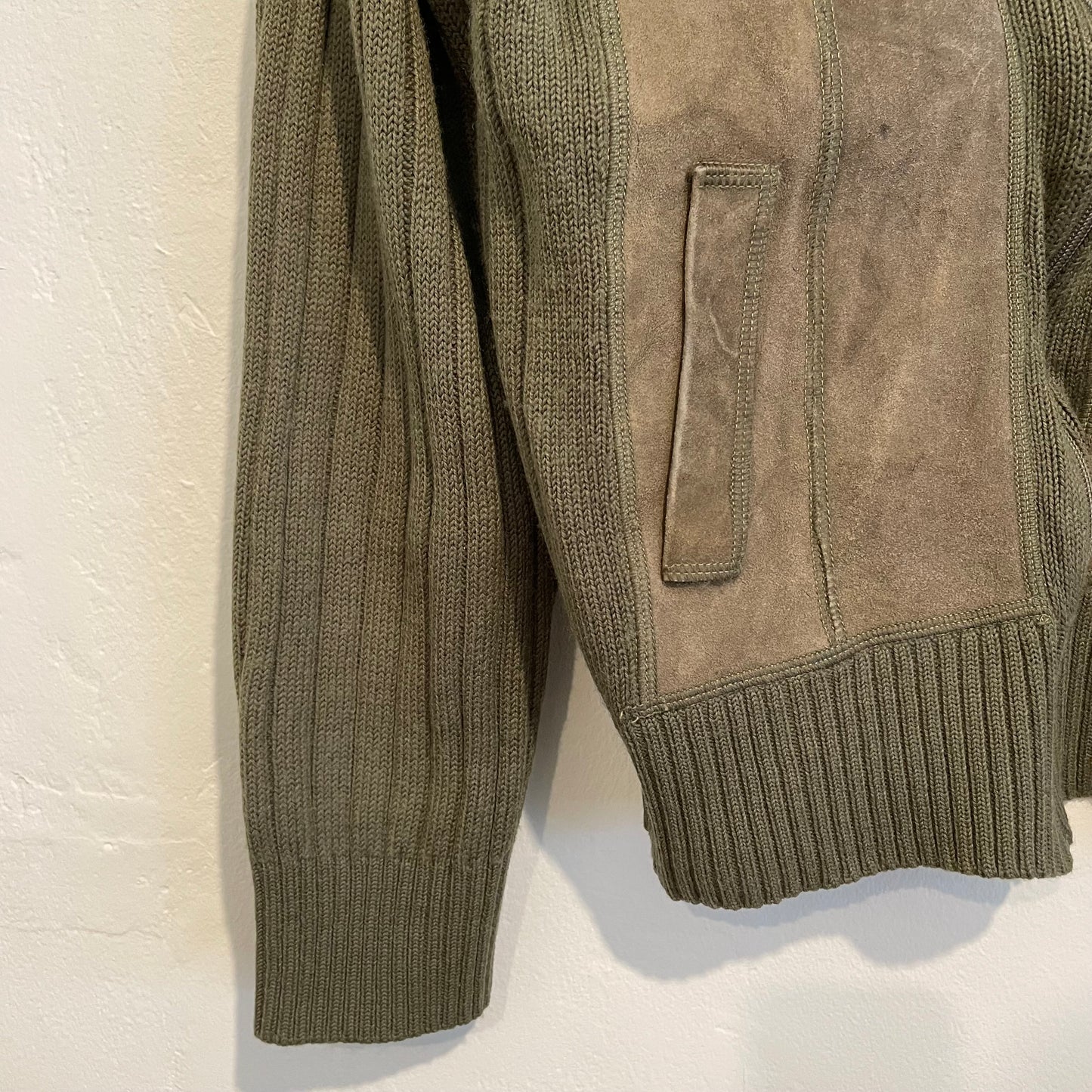 Panelled Knit Leather Zip Jacket