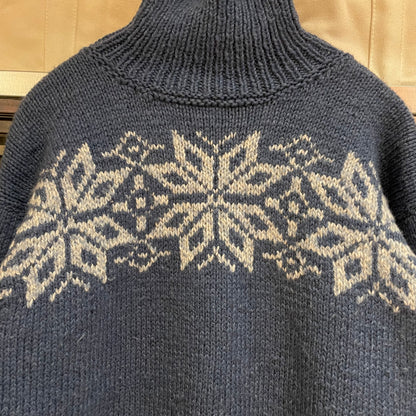 Snowflake Knit Turtleneck Sweater Blue