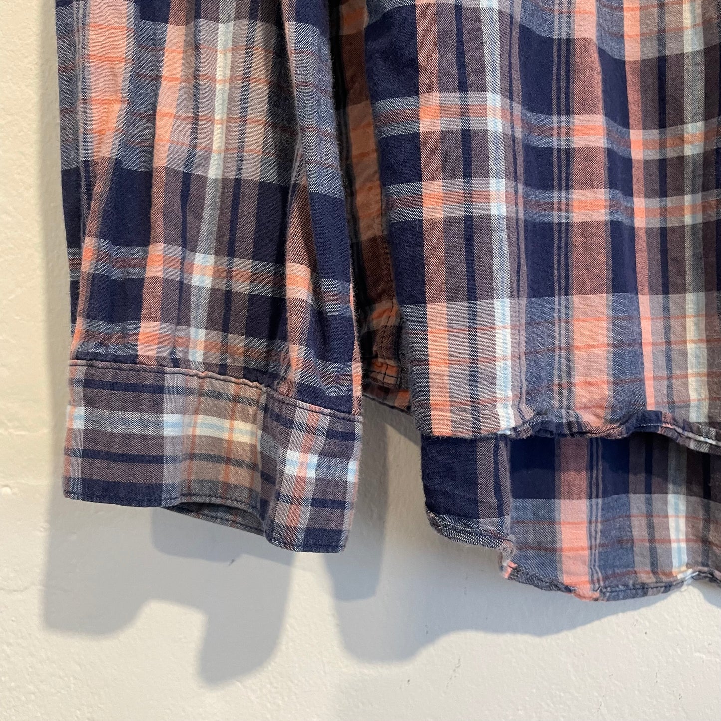 Plaid Long Sleeve Check Shirt Cotton Navy