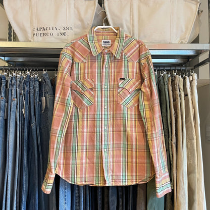 Multicolor Plaid Western Shirt, Orange/Yellow