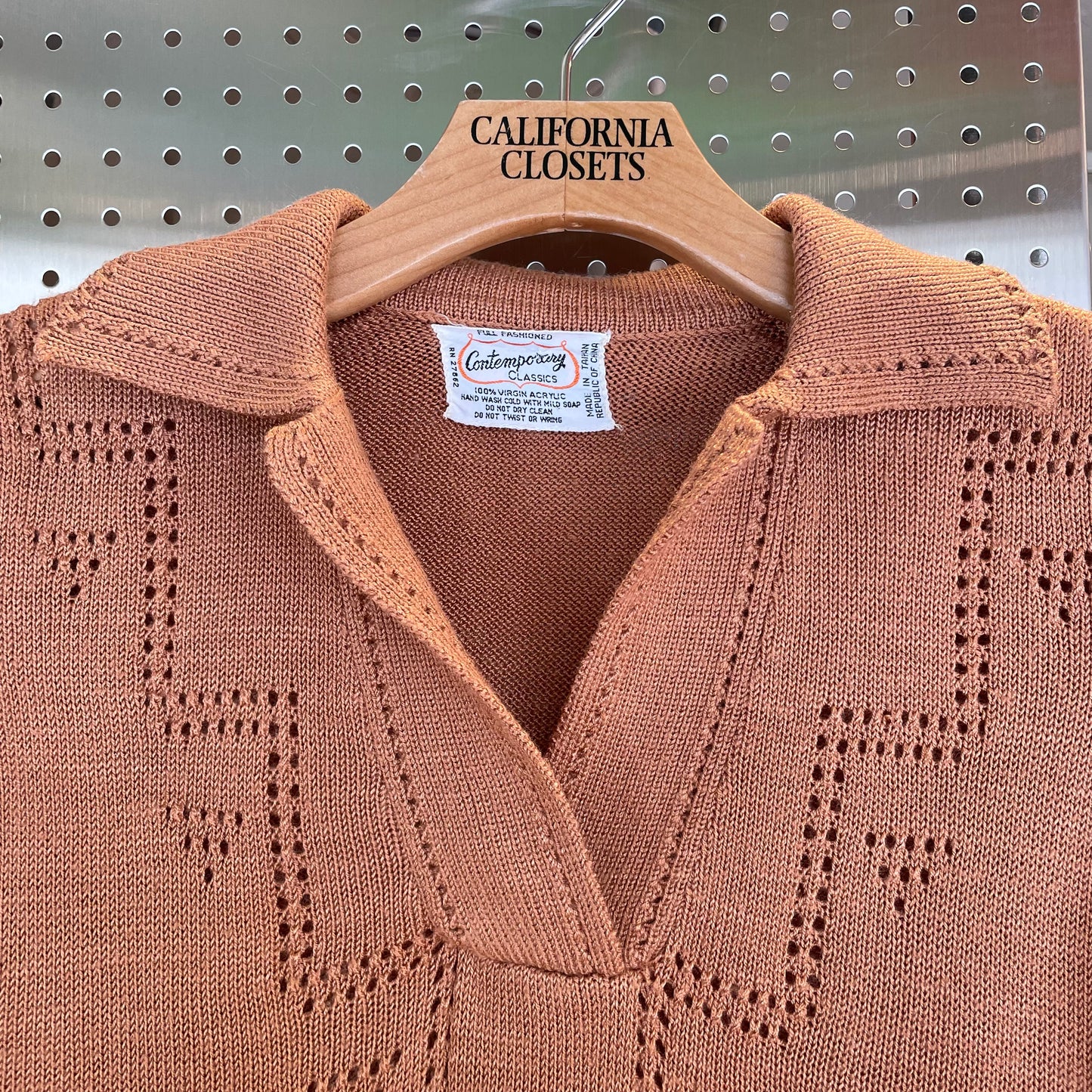 Acrylic Knit Short Sleeve Sweater Brown