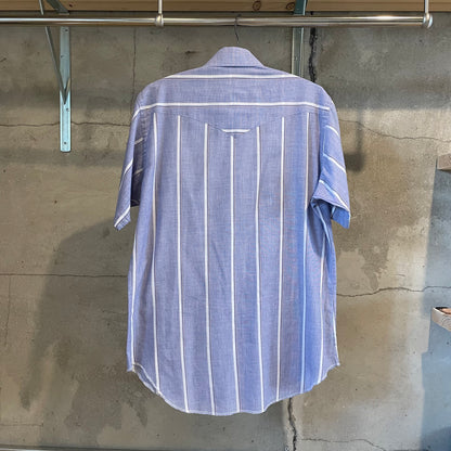 Snap-Button Stripe Short Sleeve Shirt Blue