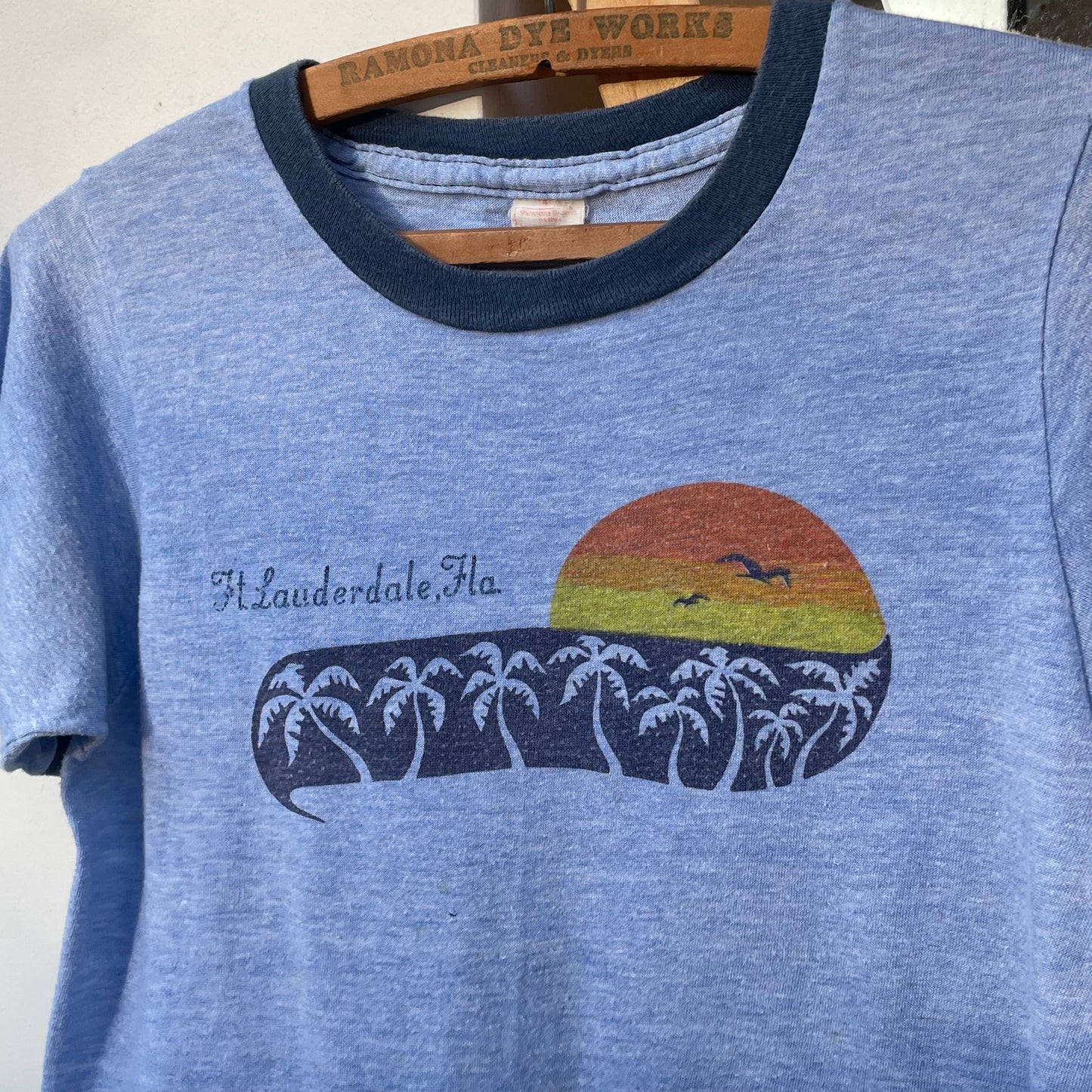 Ft. Lauderdale Florida Palm Sunset Souvenir Ringer Tee