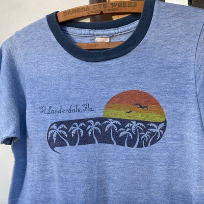 Ft. Lauderdale Florida Palm Sunset Souvenir Ringer Tee