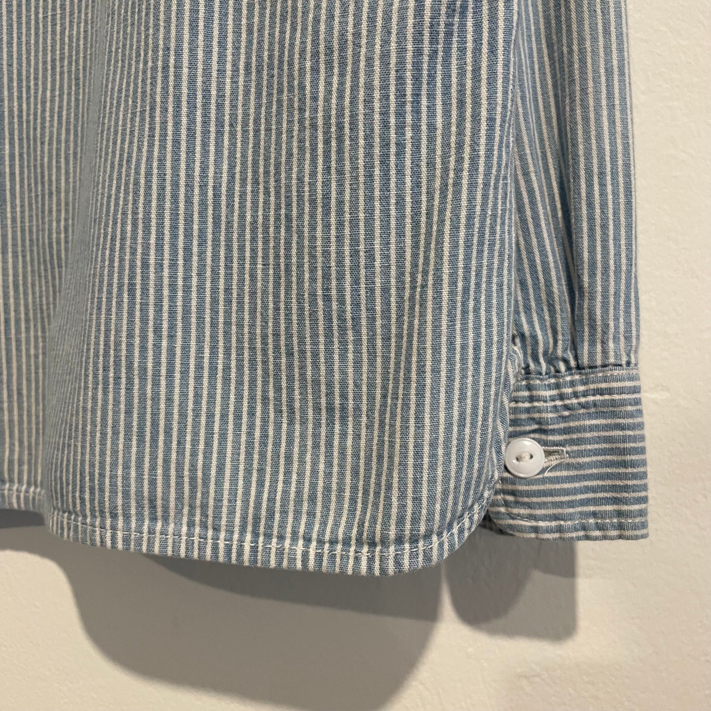 Half-Zip Striped Work Shirt Blue Cotton