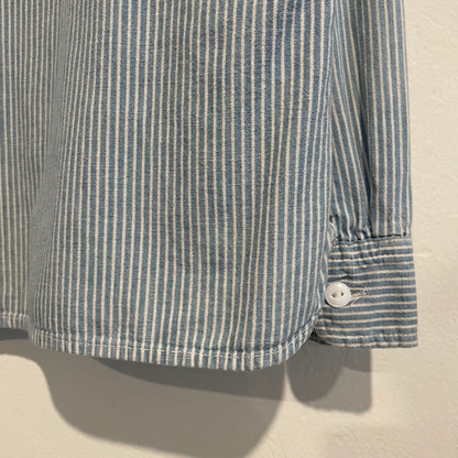 Half-Zip Striped Work Shirt Blue Cotton