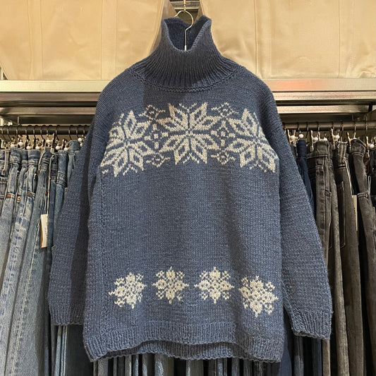 Snowflake Knit Turtleneck Sweater Blue