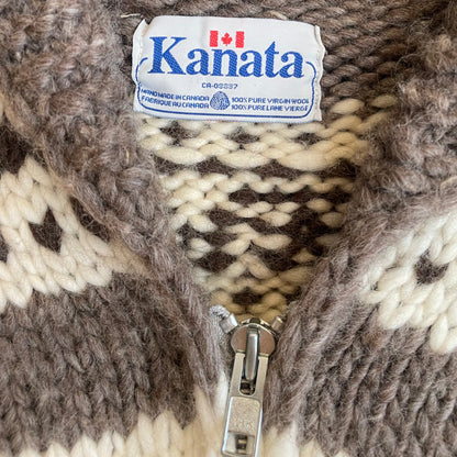 Deer Pattern Cowichan Shawl Collar Zip-up Cardigan