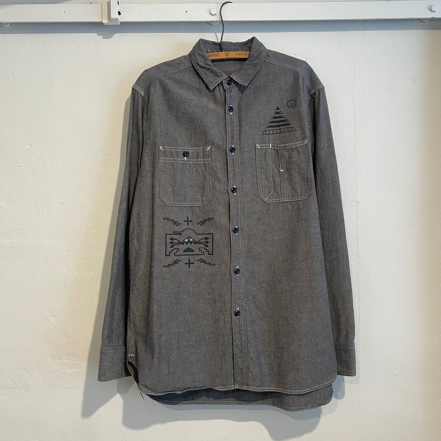 Geometric Embroidered Work Shirt Grey