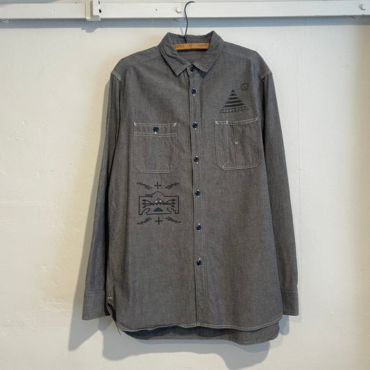 Geometric Embroidered Work Shirt Grey