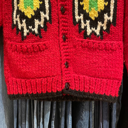 Native Motif Cowichan Sweater Red Wool