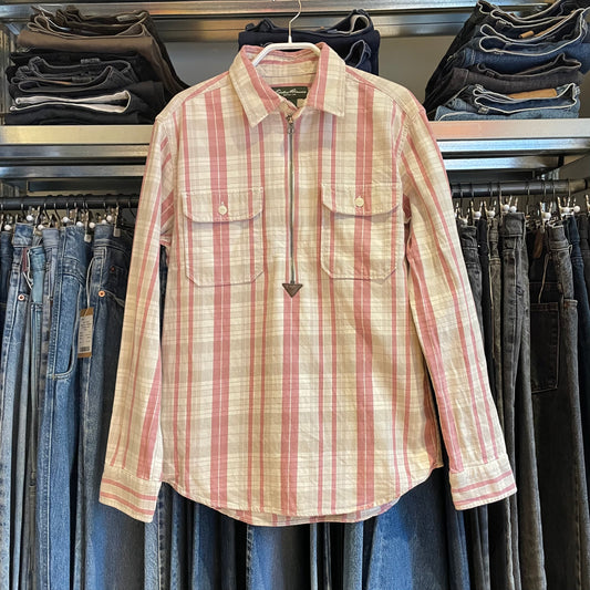 Pink White Plaid Zip Front Shirt
