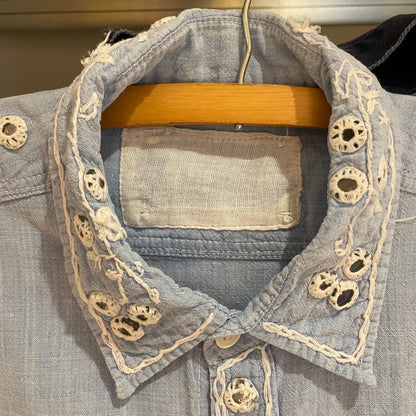 Light Blue Studded Denim Short Sleeve Shirt