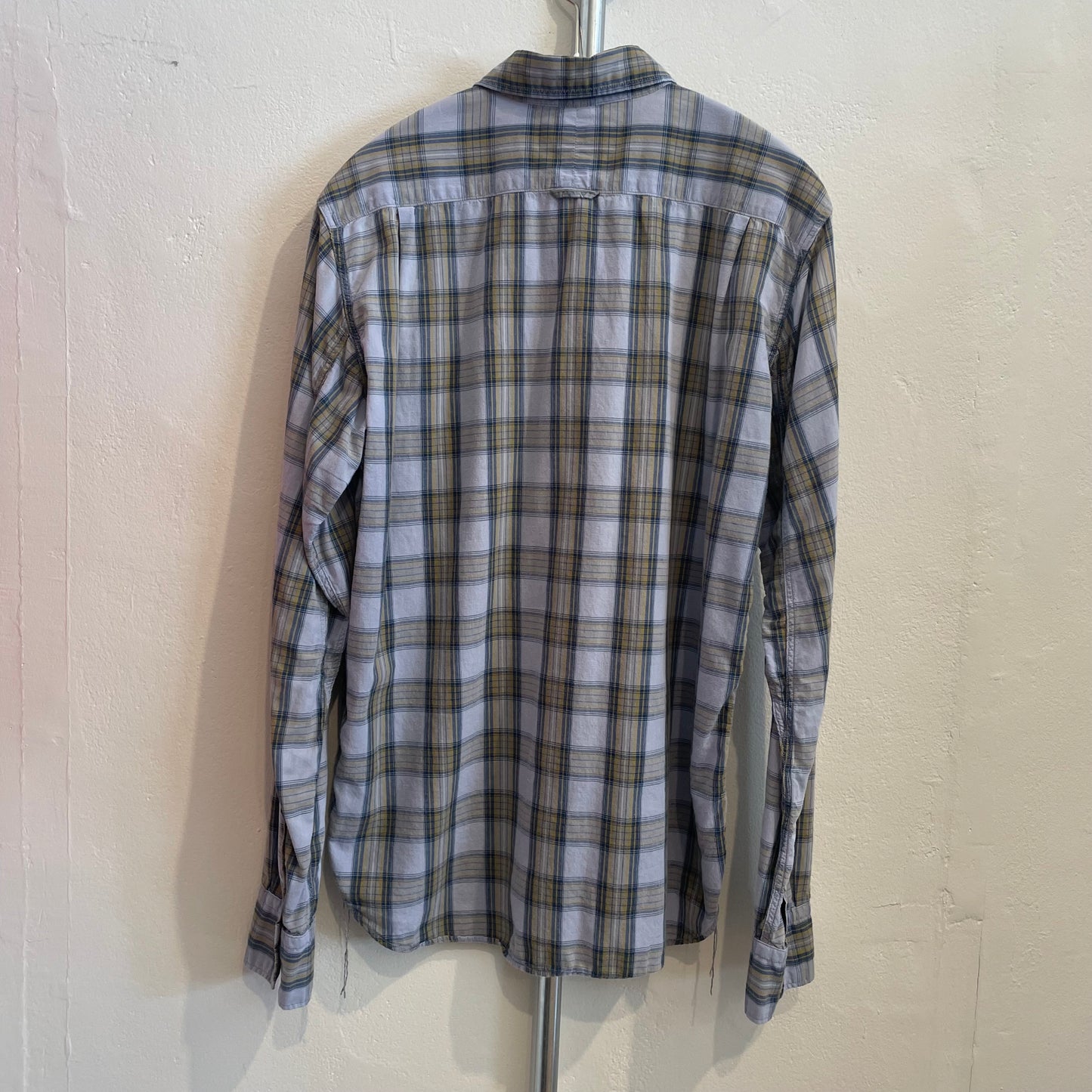 Lightweight Plaid Button-Up Shirt Blue/Yellow