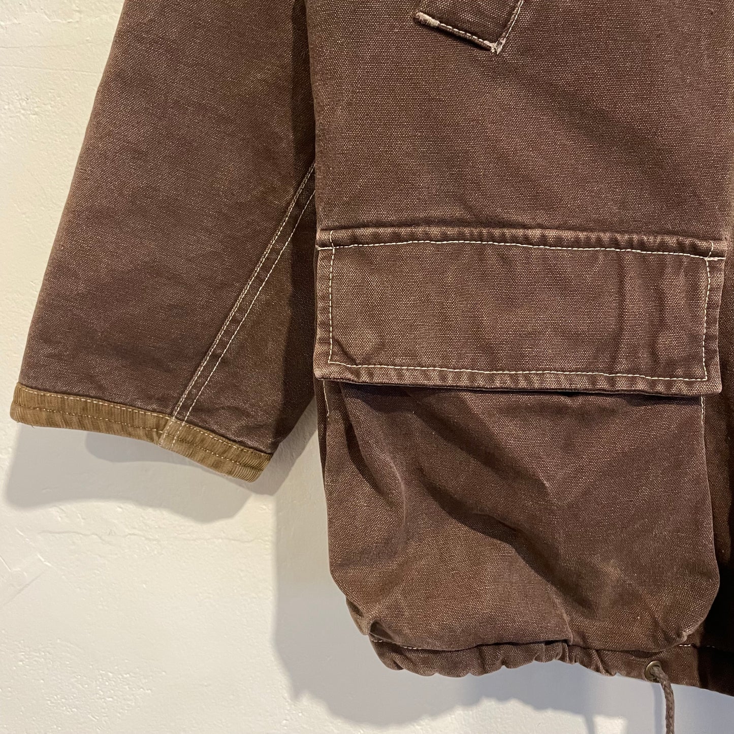 Corduroy Collar Quilted Lined Cotton Jacket Brown