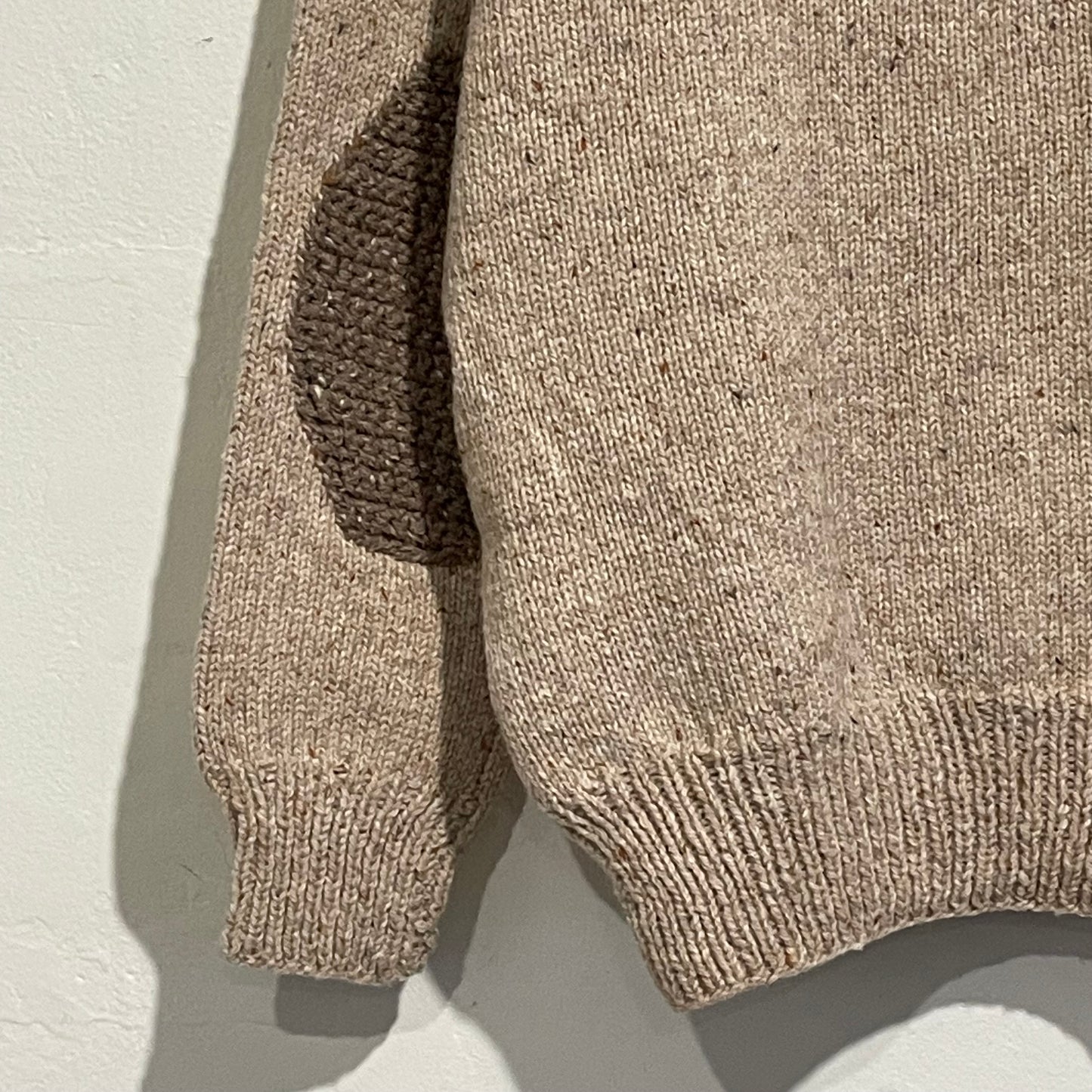 Elbow Patch Hand Knit Sweater Beige