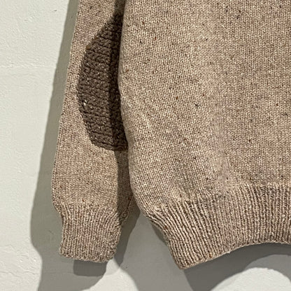 Elbow Patch Hand Knit Sweater Beige