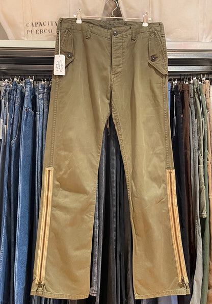 1950s Military Pants Olive Waldes Zip