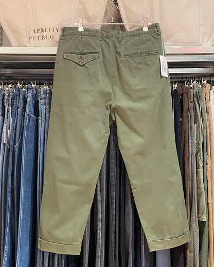 Chino Pants Cotton Twill Olive Double-Pleated