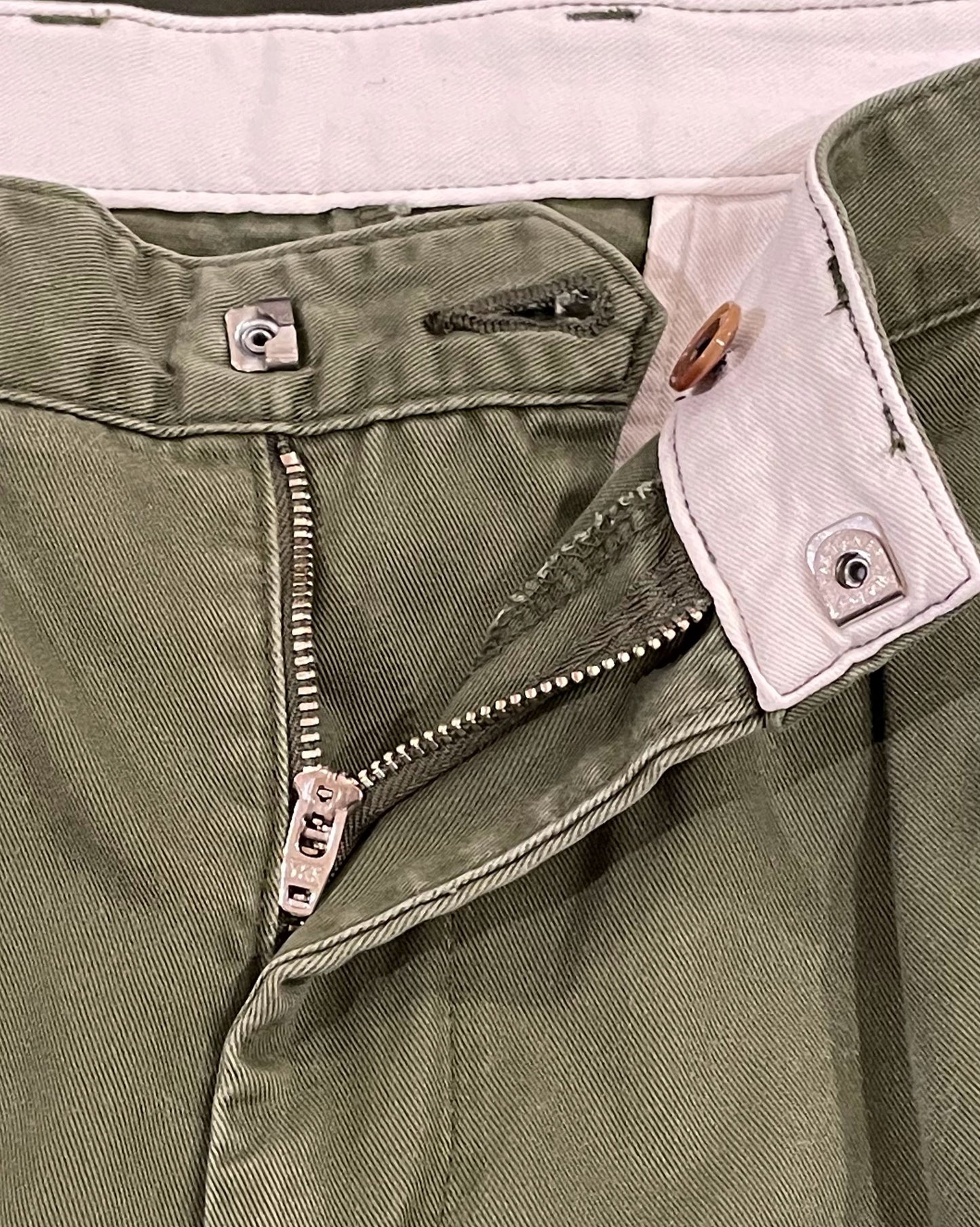 Chino Pants Cotton Twill Olive Double-Pleated